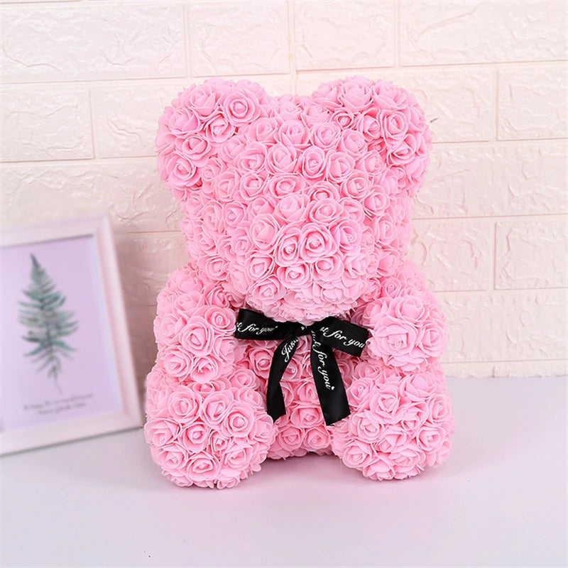 23cm Rose Bear Artificial Flowers With LED Light Gift Box Girlfriend Anniversary Valentine Gift Birthday Present To be Assembled