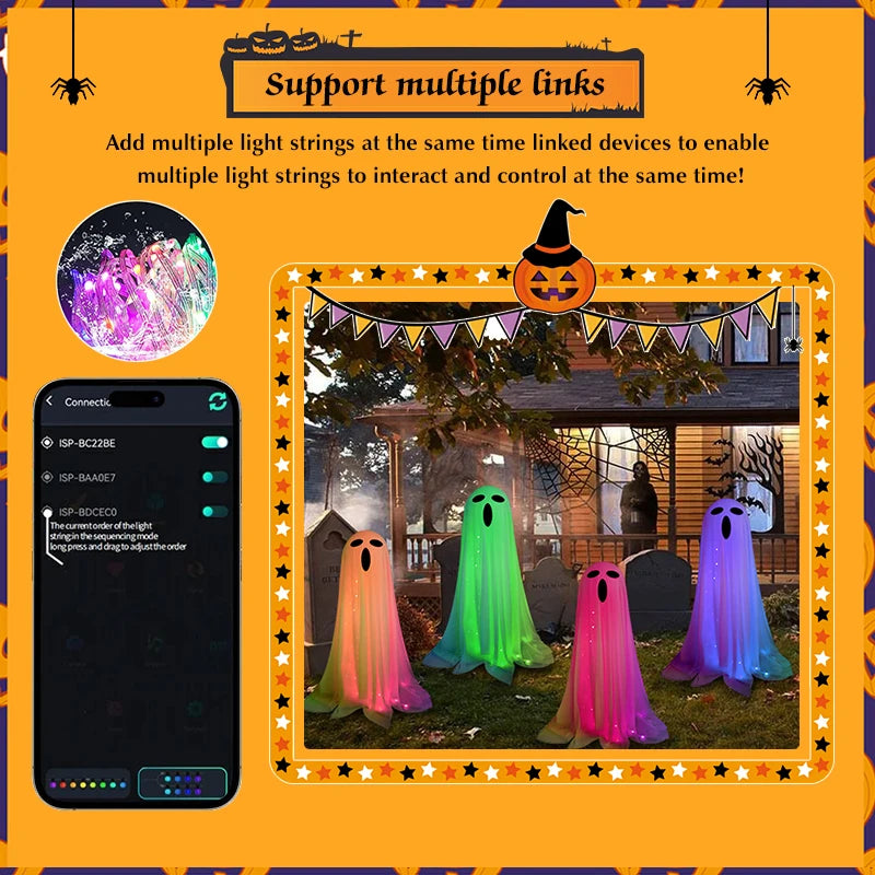 2024 New Halloween RGBIC Light Up Spooky Ghost With App Control Standing Ghost For Lawn Porch Yard Outdoor And Indoor Decoration