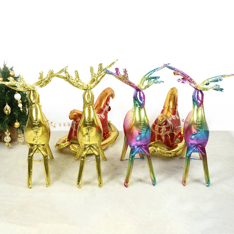 Christmas 3D Standing Elk Balloon Reindeer Sleigh Inflatable Ball Aluminum Film Balloon New Year Party Decoration Xmas Ornaments