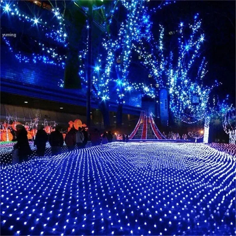 Christmas Garlands LED String Christmas Net Mesh Lights Fairy Xmas Party Garden Wedding Home Decoration Curtain Lights