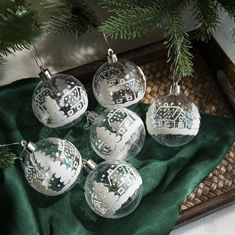 6pcs Transparent White Snow Ball Christmas Balls Pendant Xmas Tree Decoration Clear Baubles Hanging Ornament Home Decor New Year