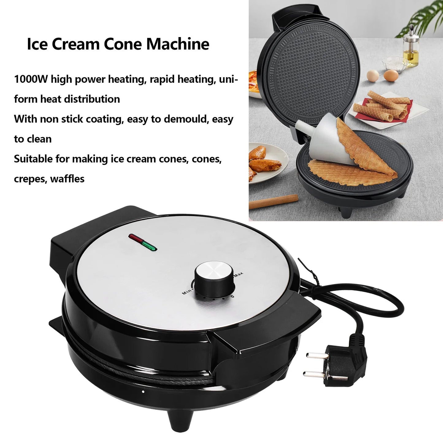 1000W Multifunction Electric Breakfast Maker Double Sided Heating Pancake Making Machine EU Plug 220‑240V