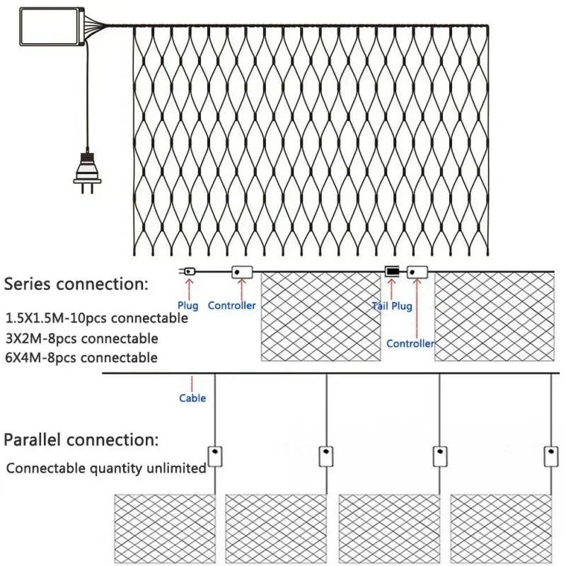 6x4M 3x3M LED Net Mesh Light Christmas Window Curtain String Light Outdoor Fairy Light Garland for Wedding Holiday Decor Lamp