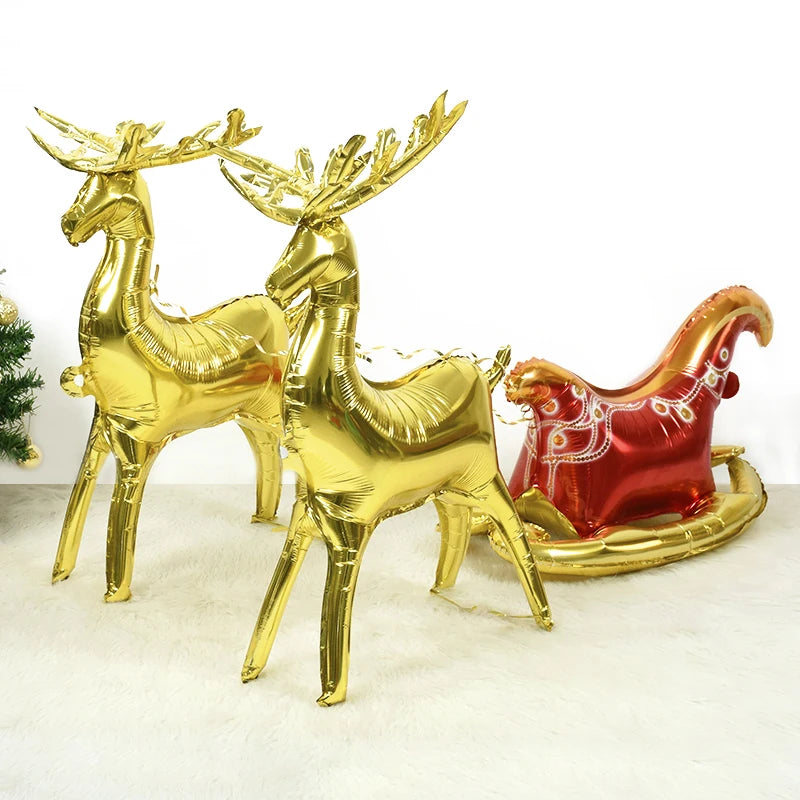 Christmas 3D Standing Elk Balloon Reindeer Sleigh Inflatable Ball Aluminum Film Balloon New Year Party Decoration Xmas Ornaments