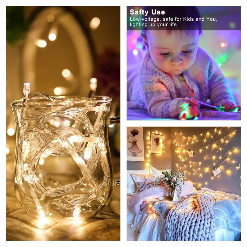 1/2/4/10M Outdoor Lights Garland LED Fairy Light Battery-operated Christmas Decorative Lights Party Wedding Garden Xmas Decor