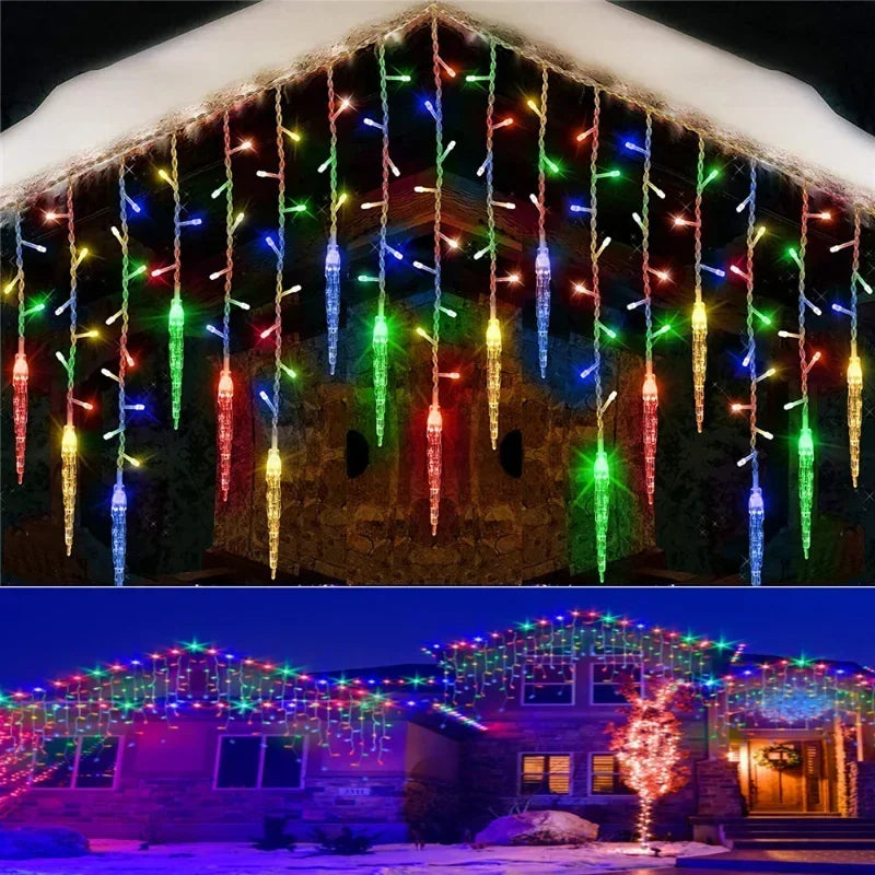 2024 Christmas Garland LED Curtain Icicle String Lights AC 220V /110V Garden Street Outdoor Decorative Droop Lamp Holiday Light.