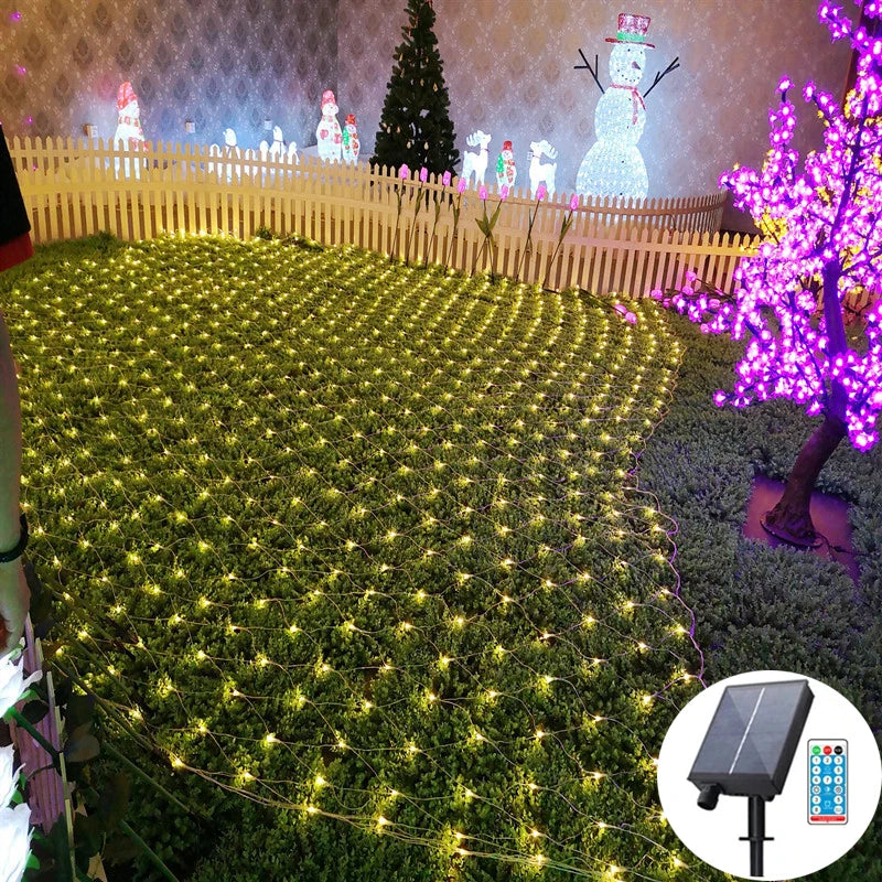 Solar / EU/US Curtain Light LED Fairy String Net Mesh Christmas 3x2m Party Wedding New Year Garland Outdoor Garden Decoration