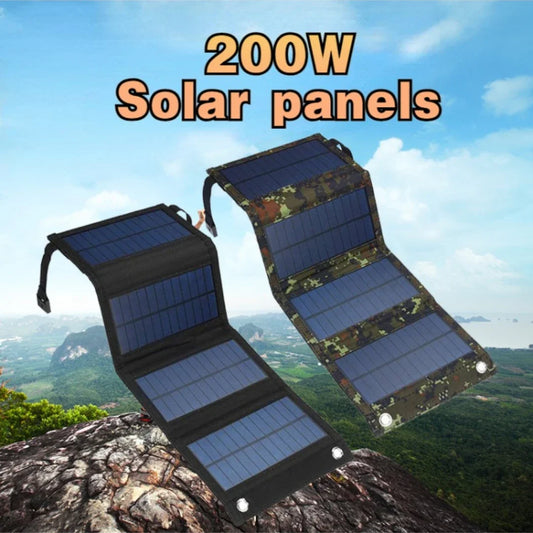 200W 5V Foldable Portable Solar Panel Mobile Electronic Product Power Bank Outdoor Waterproof USB Camping And Hiking Accessories