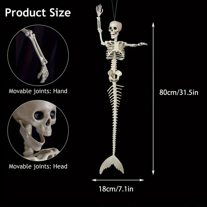 Halloween Skeleton Mermaid Movable Joints Scary Mermaid Skeleton Decoration Haunted House Party Supplies Graveyard Haunted House