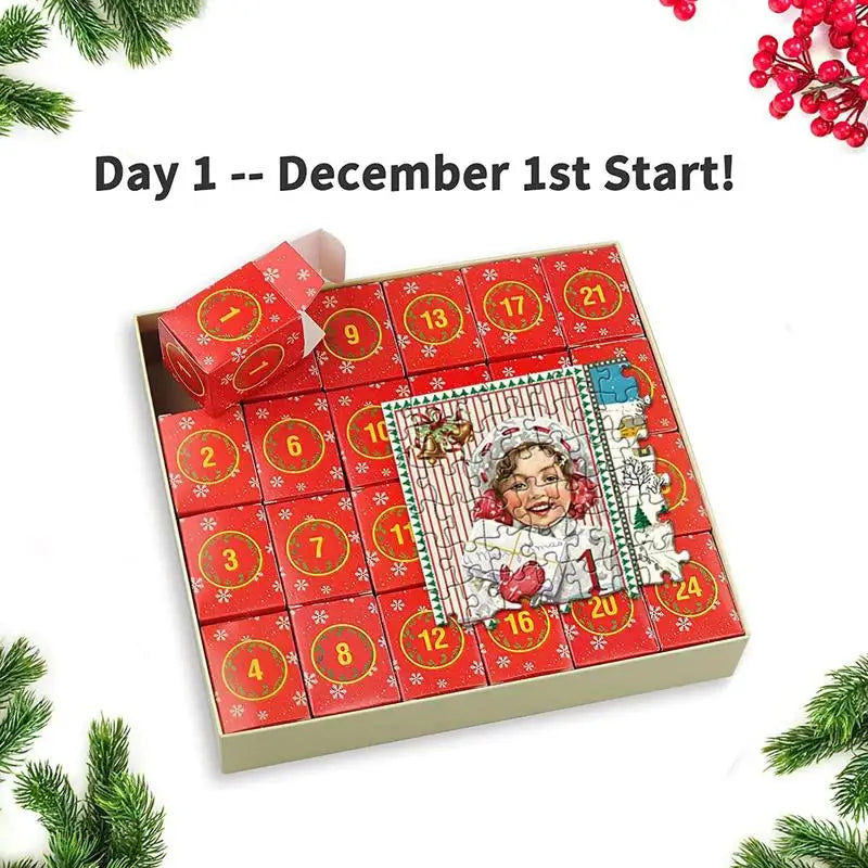 Christmas Puzzle Advent Calendar 1000PCS Puzzles Countdown Calendar Jigsaw Puzzles 24 Days Surprise Christmas Gift Calendar