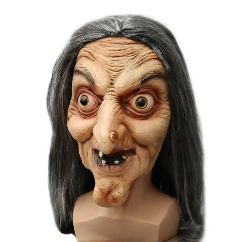 Halloween Horror Long-haired Witch Headgear Old Man Head Mask Haunted House Escape Room Scary Scene Costume Props