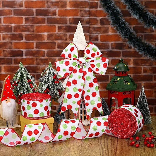 Christmas Glitter Polka Dots Ribbons For DIY Crafts Bowknow Xmas Tree Decor Gift Packaging Wired Ribbons Holiday Party Supplies