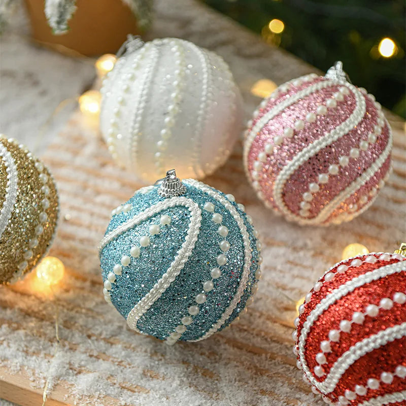 2/4Pcs 8cm Christmas Tree Hanging Balls Sequin Xmas Foam Bauble Pendant 2024 Christmas Decoration For Home 2025 New Year Gift