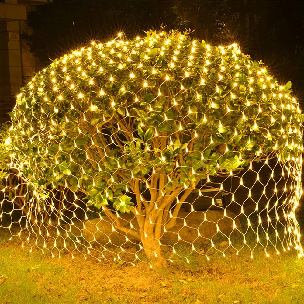 220V Outdoor Christmas Net Lights 8 Modes LED Mesh String Light Connectable Fairy Light Garden Tree Wedding Party Decorations