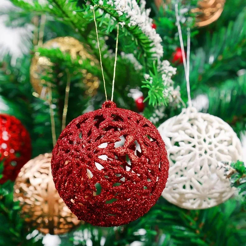 Christmas Glitter Ornament Balls Red Gold Hollow Out Xmas Tree Hanging Pendants Kids Toy Balls Home New Year Party Decor Supply