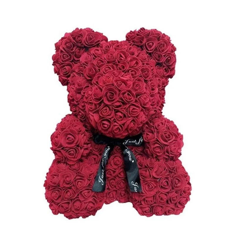 Dropshipping 40cm Teddy Bear of Rose Artificial Flowers PE Rose Bear for Women Valentines Wedding Christmas Gift Box Home Decor