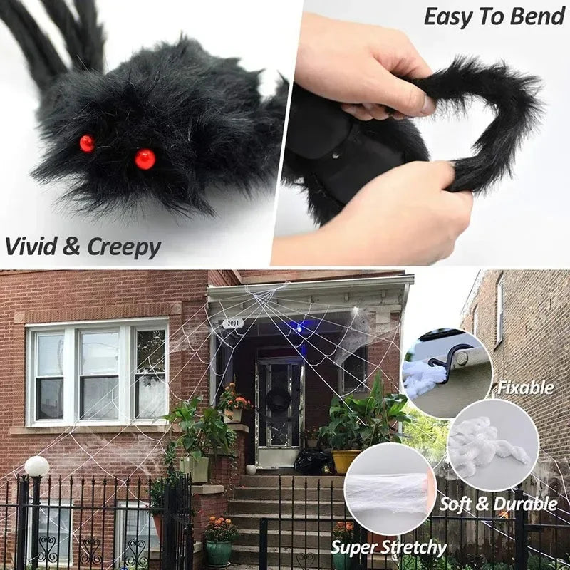 1/3pcs Giant Black Plush Spider Halloween Decorations Outdoor Scary Large Spiders Halloween Party Bar Haunted House Horror Props