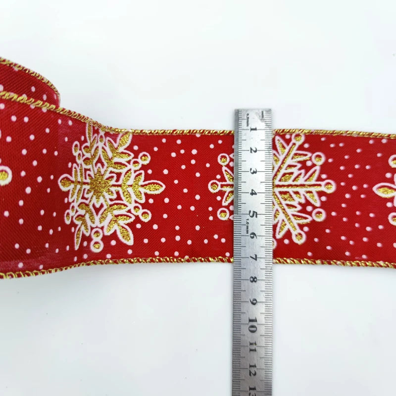 10 Yards Christmas Snowman Snowflake Ribbon Printed Fabric Print Wired Edge DIY XMAS Gift Wrapping Wreath Bow Craft 2024