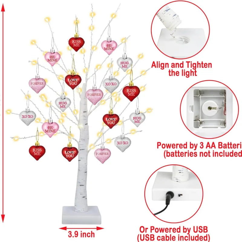 Creative Love LED Silver Birch Tree Light Bedroom Valentines Day Atmosphere Decorative Lamp Wedding Party Decorative Ornaments