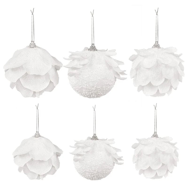 3pcs 8cm White Christmas Ball Christmas Tree Hanging Pendant Flower Foam Snow Balll 2024 Xmas Decoration for Home New Year 2025