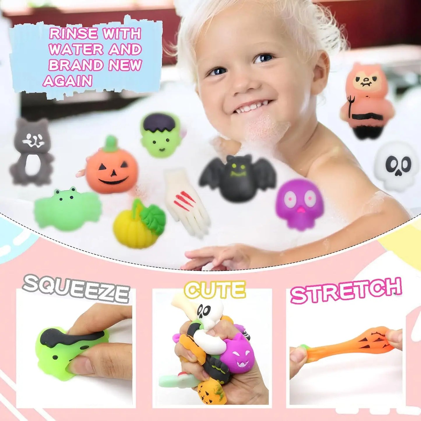 10/200Pcs Halloween Mochi Squishy Toys,Halloween Party Favourite Pumpkin Ghost Spider Squishies Halloween Toys For Relief Toys