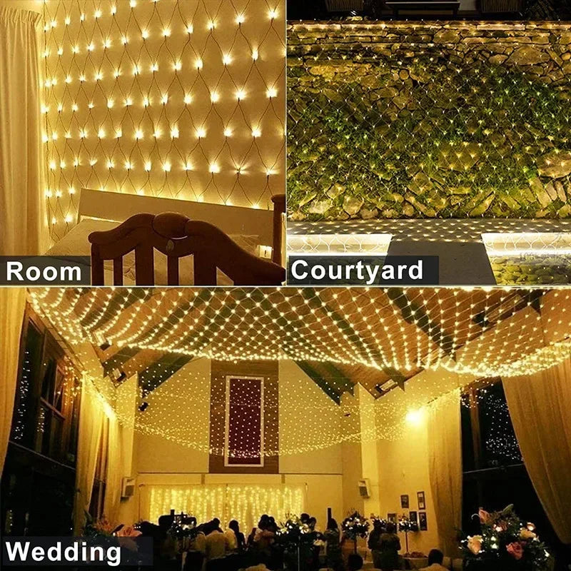 EU plug 2x3M Christmas Garlands LED String Christmas Net Lights Fairy Xmas Party Garden Wedding Decoration Curtain Light