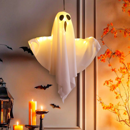 Halloween LED Glow Ghost Light Happy Halloween Party Decor 2024 For Haunted Home Outdoor Supplies Hanging Horror Ghost Lantern