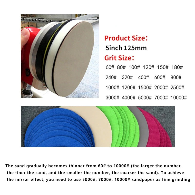 Sandpaper 125mm 60-10000 Mesh Round Grinding Wheel Wet and Dry Dual-use Polishing Pad Back Velvet Loop Sanding Paper 5 inch