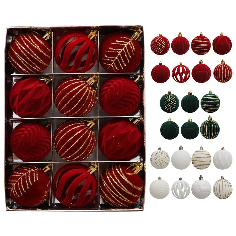 12pcs 6cm Wine Red Christmas Ball Ornaments Christmas Tree Party Decoration New Year Christmas Spheres Pendant Velvet Balls