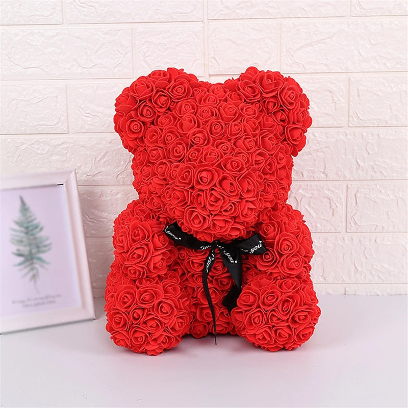 23cm Rose Bear Artificial Flowers With LED Light Gift Box Girlfriend Anniversary Valentine Gift Birthday Present To be Assembled