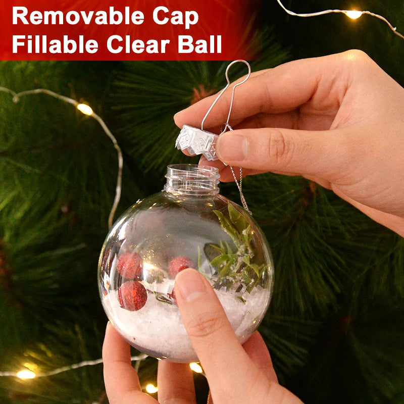 6Pcs Clear Plastic Christmas Ball Fillable Ornament Xmas Tree Hanging Bauble Pendant 2024 Christmas Home Decoration Navidad Gift