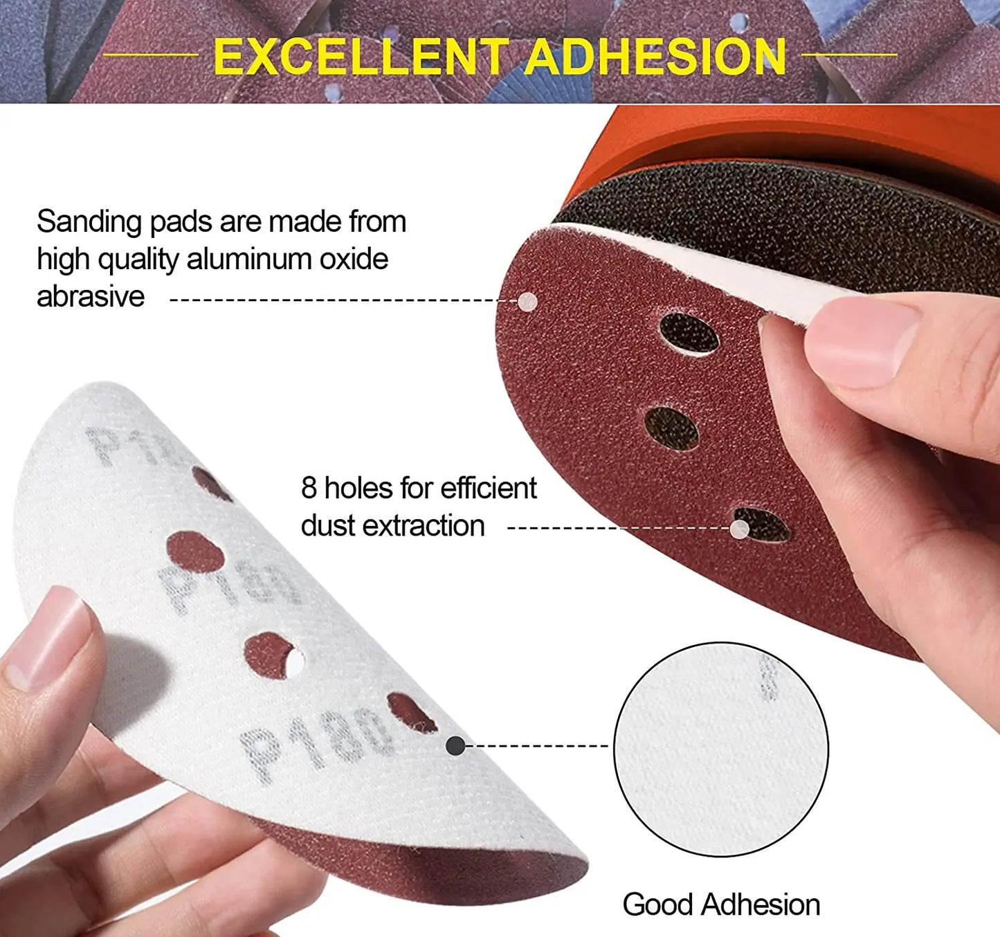 10PCS 5 Inch 8 Hole Sanding Discs Hook and Loop Adhesive Sandpaper 125MM for Random Orbital Sander 60-2000 Grits Abrasive Sheets