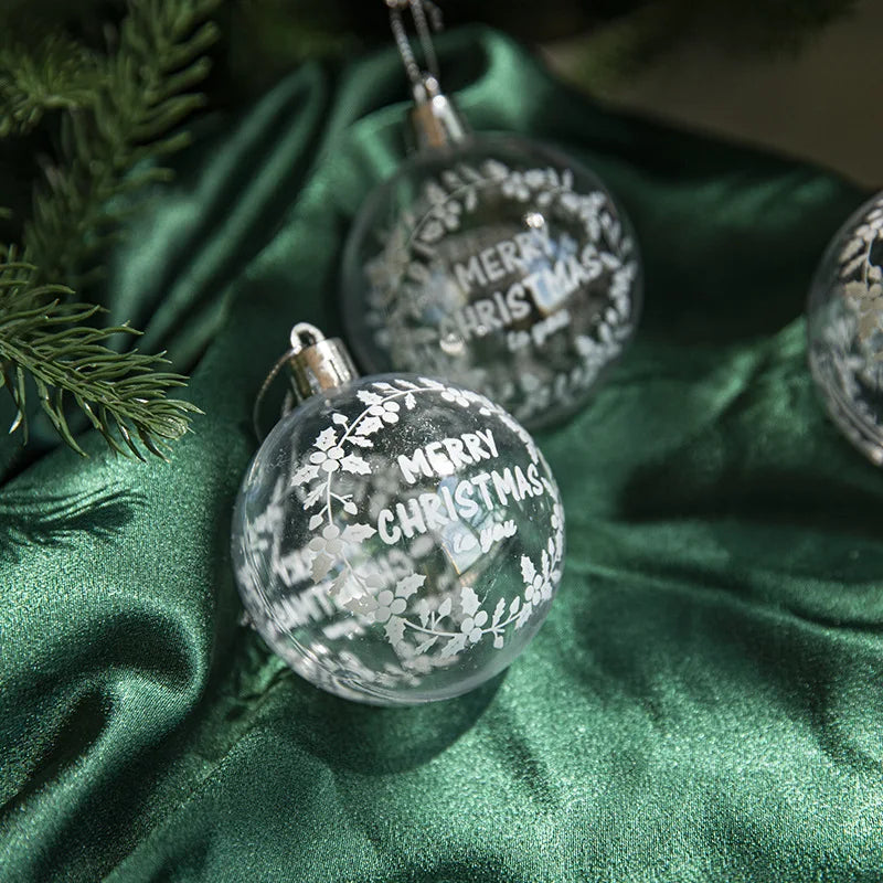 6pcs White Snow Ball Christmas Ornaments Christmas Tree Decorations Clear Baubles Balls Hanging Xmas Decorations for Home Natale