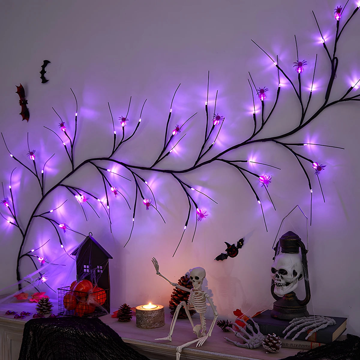 Halloween Purple Spider Vine Waterproof Timing String Light Happy Halloween Party Decoration 2024 For Home Trick Or Treat Favors