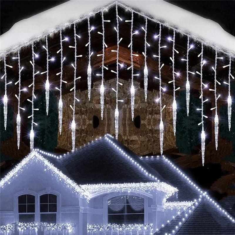 2024 Christmas Garland LED Curtain Icicle String Lights AC 220V /110V Garden Street Outdoor Decorative Droop Lamp Holiday Light.