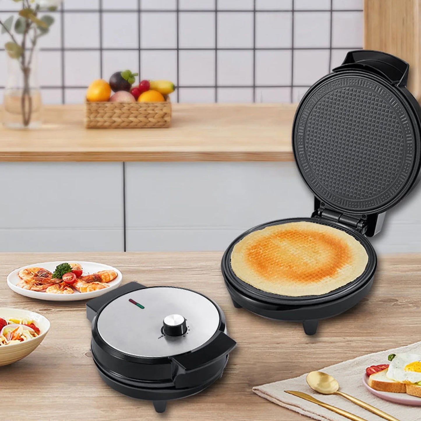 1000W Multifunction Electric Breakfast Maker Double Sided Heating Pancake Making Machine EU Plug 220‑240V