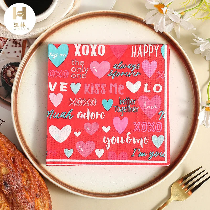 20/40/60pcs Valentines Napkins Valentine Day Napkins Heart Napkins Valentine Paper Napkins for Wedding Birthday Party Supplies