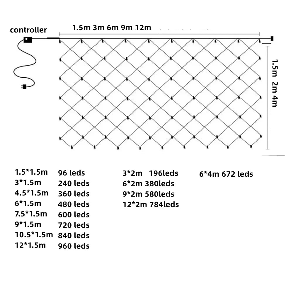 Net Mesh Led Christmas Lights Outdoor Garden Fairy Lights Waterproof Garland LED String Lights for Wedding Decoration 3M/6M/12M