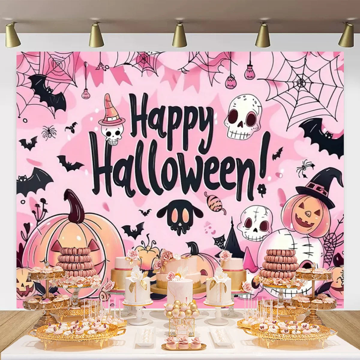 Halloween Pink Soft Halloween Night Decoration Background Banner Theme Family Party Room Decor Poster Happy Birthday Background