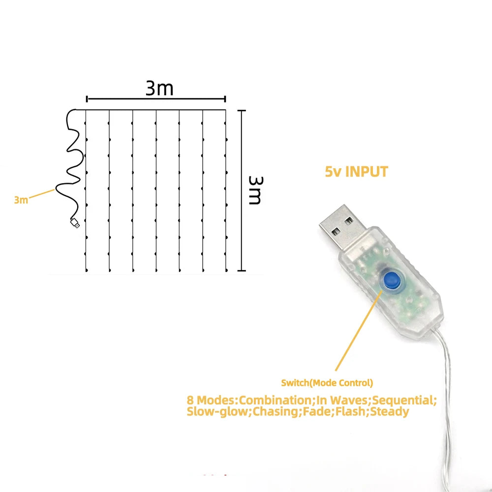 Christmas Holiday LED Decoration Lights Fairy Bedroom String Garland Lighting Curtain Lights With Remote Control