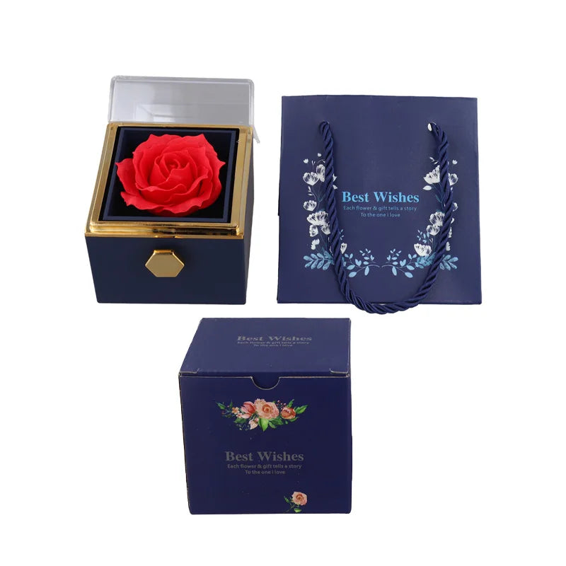 1PC Rotating Eternal Rose Flower Jewelry Box Ring Earrings Necklace Storage Boxes Wedding Valentine's Day Gift Boxes for Lovers