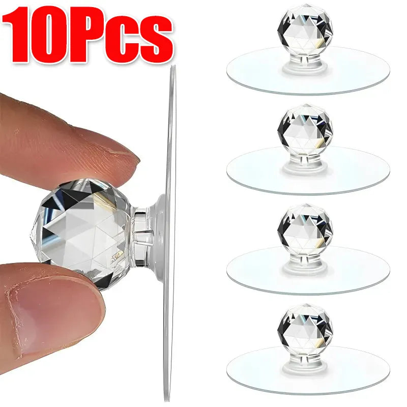 10/2PCS Transparent Crystal Door Knobs Cabinet Drawer Door Knobs Handles Self-adhesive Handle with Hook Function Door Wall Decor