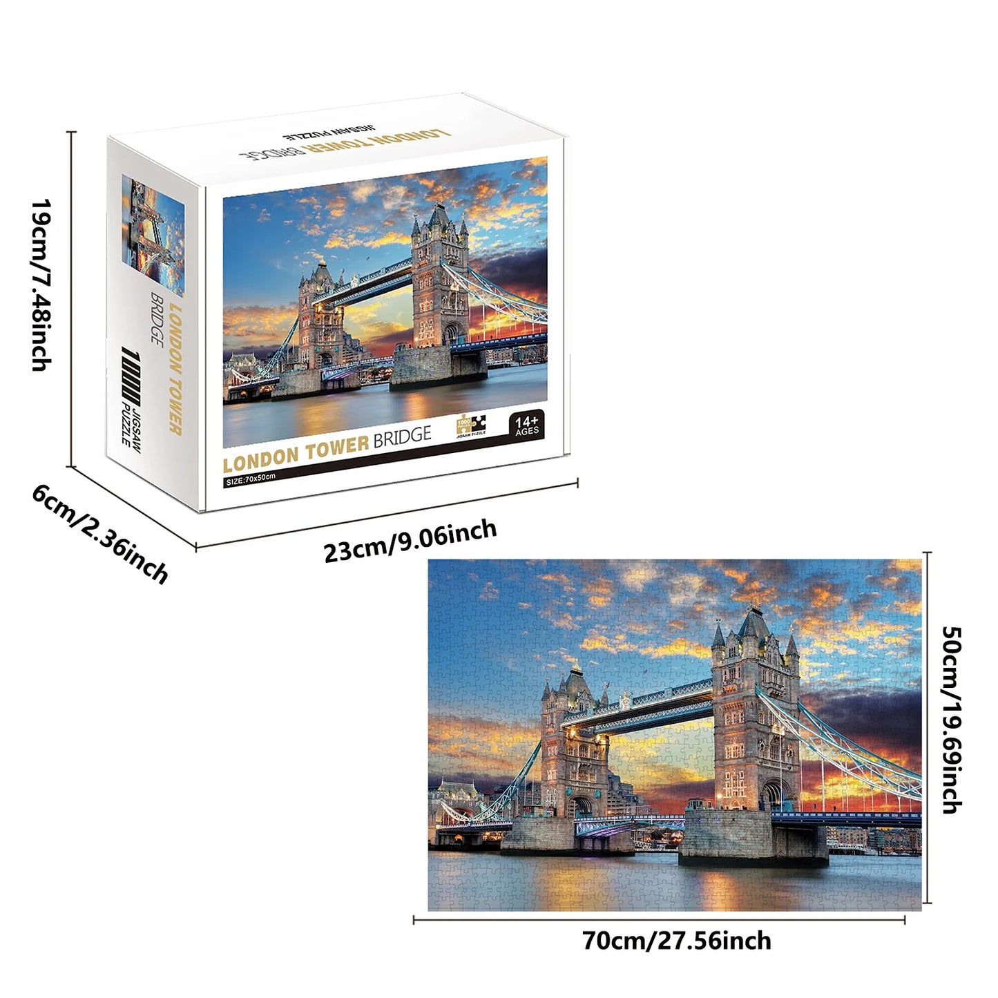 1000 Pieces London Bridge Jigsaw Puzzles, Adults Teens Kids Toys Gift Educational Intellectual Decompressing Fun Family Game