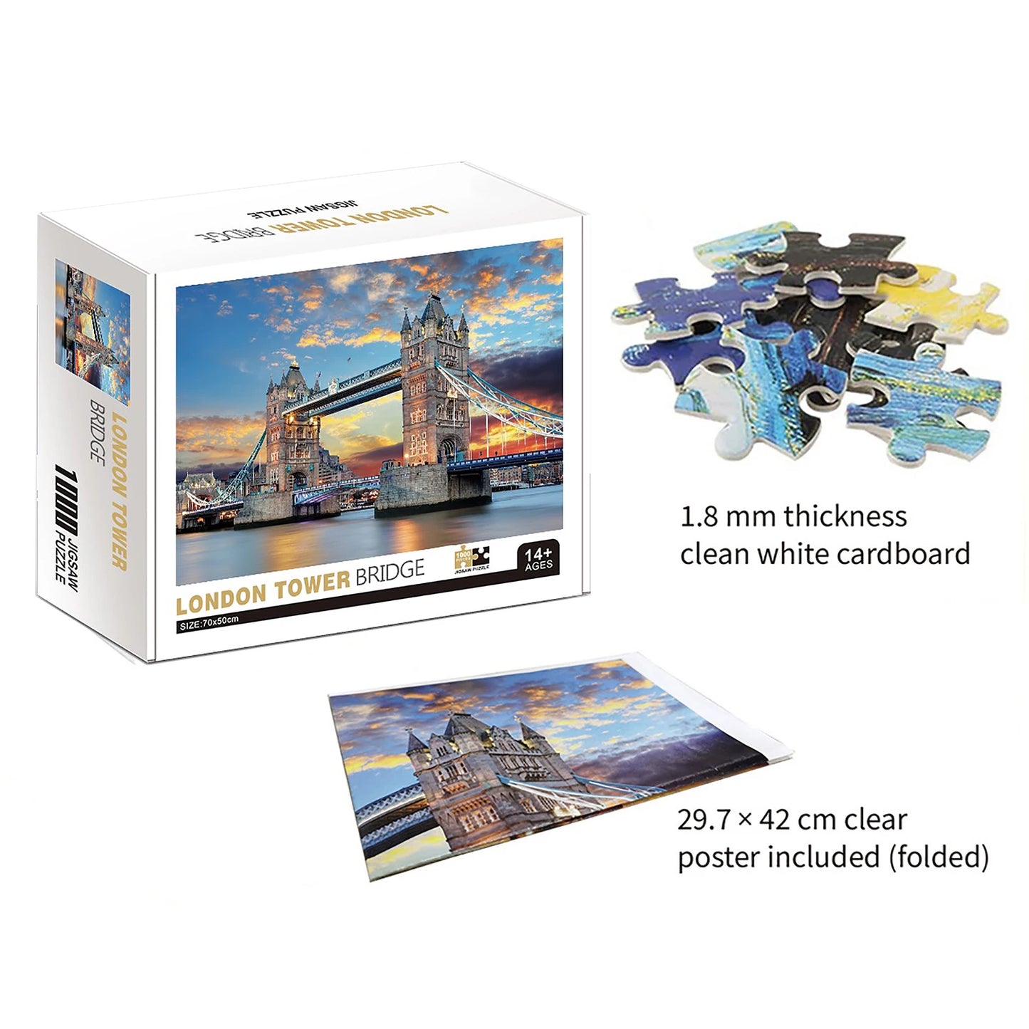 1000 Pieces London Bridge Jigsaw Puzzles, Adults Teens Kids Toys Gift Educational Intellectual Decompressing Fun Family Game