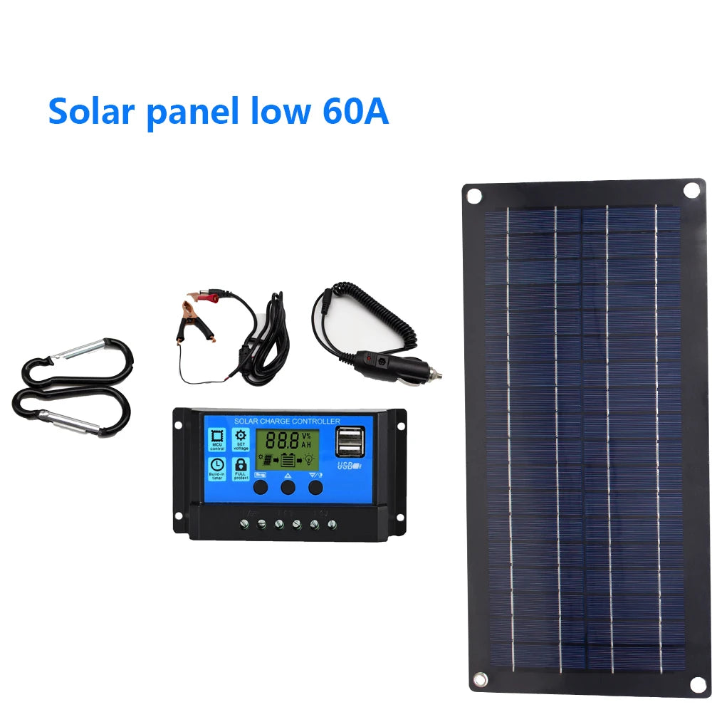 1000W Solar Power System Solar Panel Kit 12V to 220V Power Station 10A-60A Controller for Home Car Camping Backup Charger