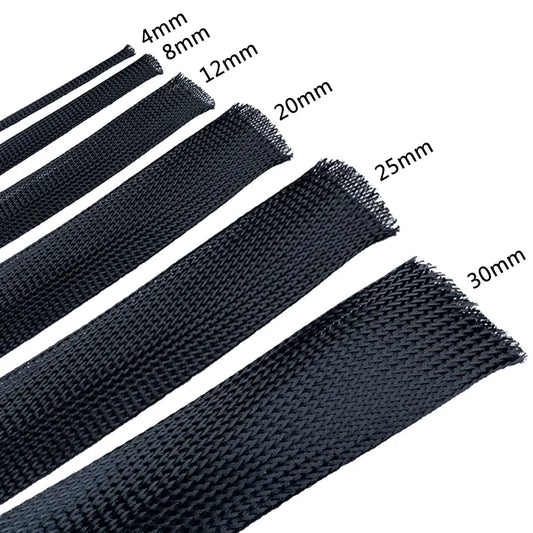 10M Black Insulated Braid Sleeving 4 - 30mm Tight PET Wire Cable Gland Protection Cable Sleeve Flame-Retardant Nylon Tube