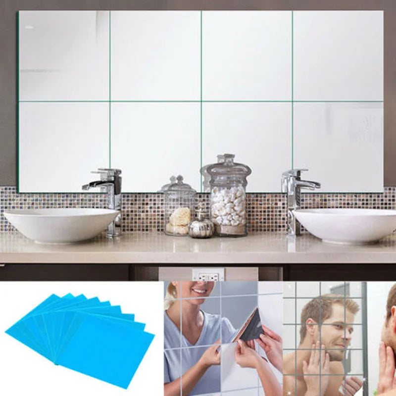 16Pcs 15CM Square Mirror Glass Tile Acrylic Wall Stickers Decal Self-adhesive Home Decor Wall Stickers Bedroom Decorations