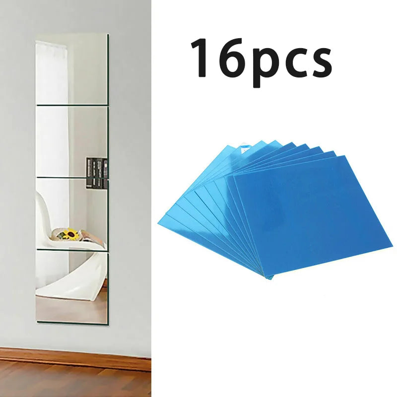16Pcs 15CM Square Mirror Glass Tile Acrylic Wall Stickers Decal Self-adhesive Home Decor Wall Stickers Bedroom Decorations