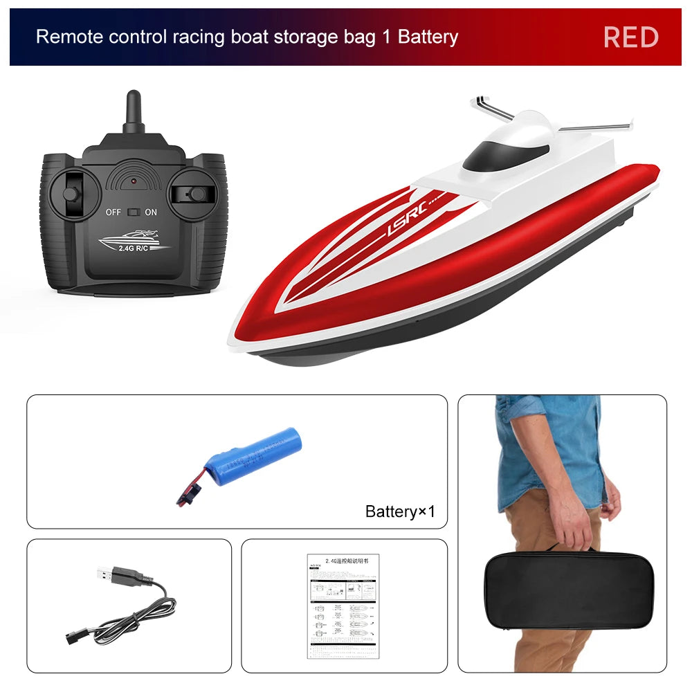 2.4G LSRC-B8 RC High Speed Racing Boat Waterproof Rechargeable Model Electric Radio Remote Control Speedboat Toys for boys 14Y+