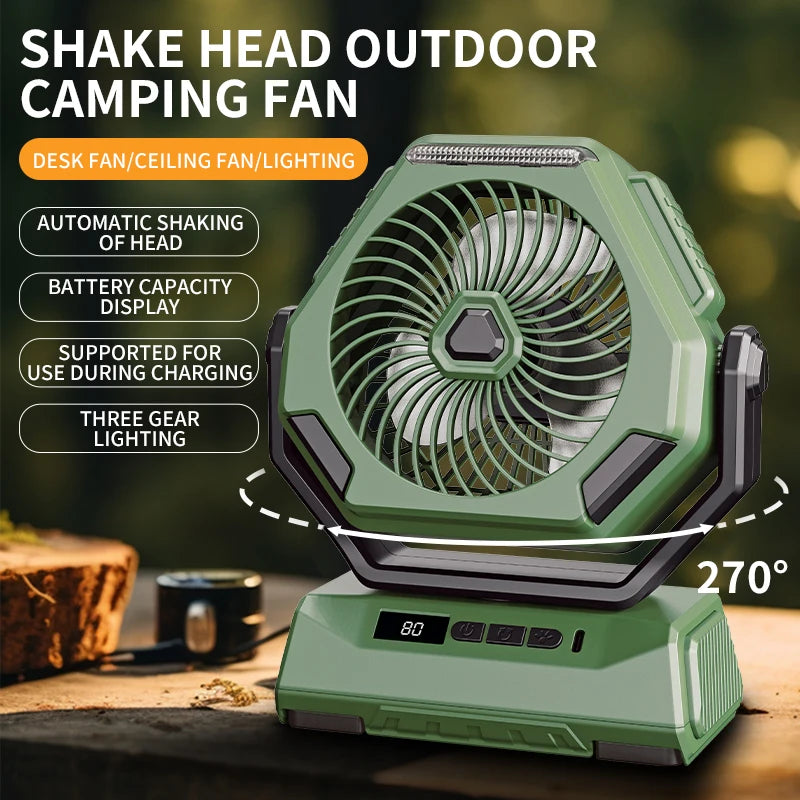 2024 New 6000mAh Camping Fan Rechargeable Outdoor Fan Ceiling Oscillating Fan Portable Air Conditioner Air Cooler with Lighting